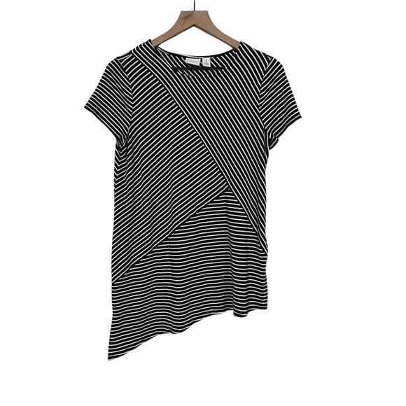 Weekends by Chicos Womens Black White Striped Tee Size Medium Chicos 1 - Picture 1 of 5
